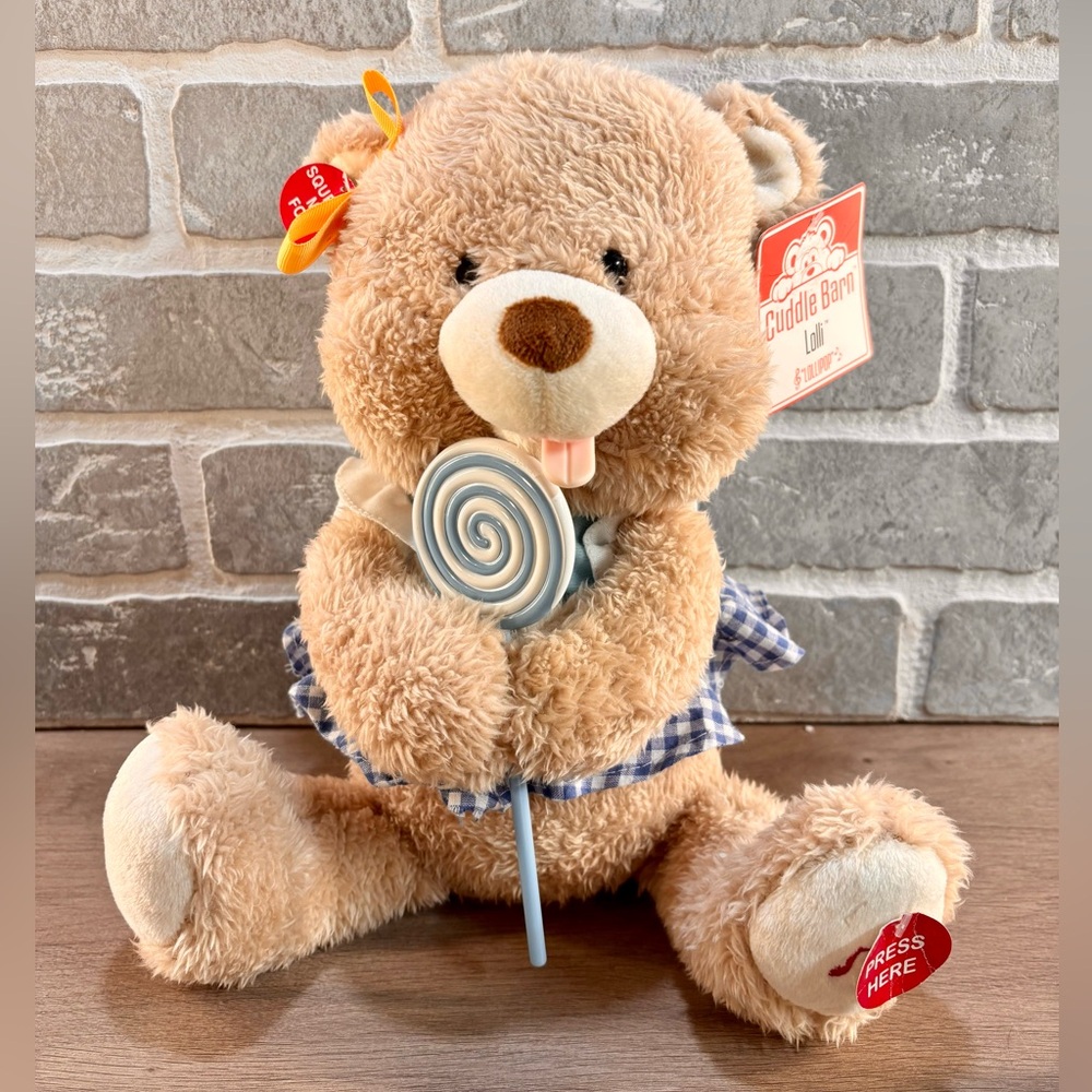 Cuddle Barn New Stuffed Singing Bear Plush Sings Dances Lollipop Song QVC b9